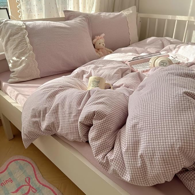 mixinni Purple White Gingham Duvet Cover King Size - Image 2