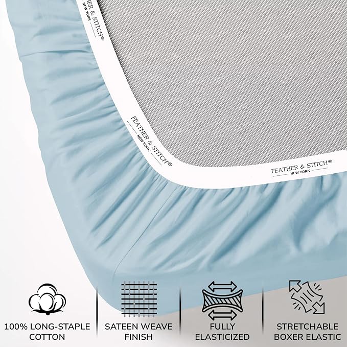 Feather & Stitch 1 Piece Fitted Sheet Full Size, 100% Cotton Damask Sateen Weave - Image 2