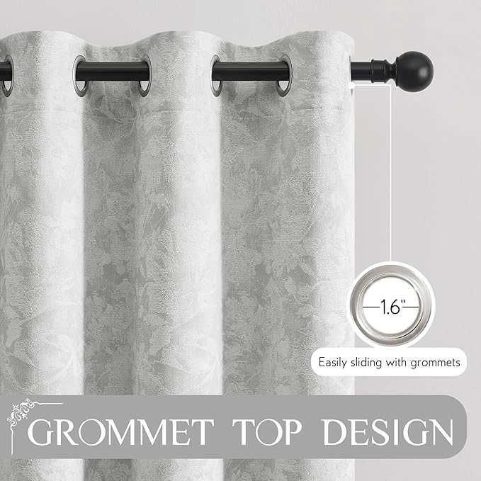 Beauoop Grey Floral Jacquard Blackout Curtains 72 Inches Long 2 Panels - Image 7