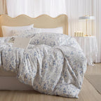 mixinni Garden Style Blue Flowers Leaves Duvet Cover King Size Soft Cotton by mixinni
