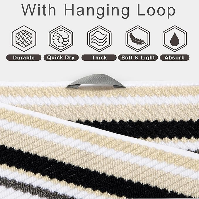 VOOVA & MOVAS Black & Gray Striped 100% Cotton Hand Towels - Image 3