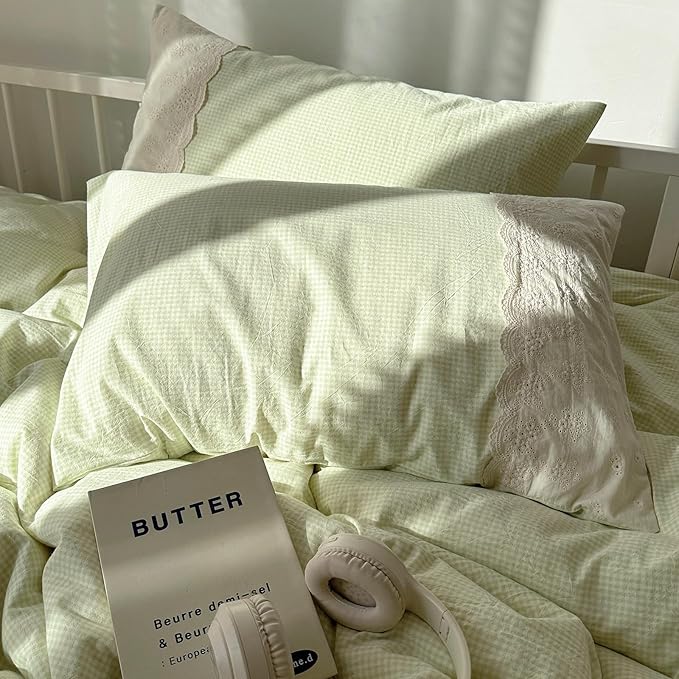 mixinni Green White Gingham Duvet Cover Twin XL Size - Image 3