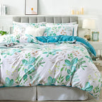 FADFAY Botanical Duvet Cover Sets Queen Size 100% Cotton Teal Green Leaves - Image 7