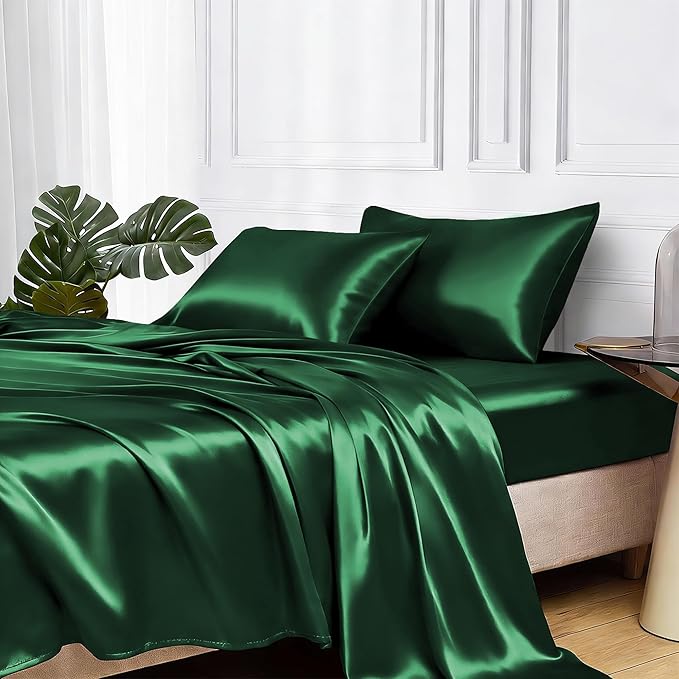 MR&HM Satin Bed Sheets, Queen Size Sheets Set by MRHM