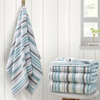 VOOVA & MOVAS Bathroom & Guest Room Aqua Striped Bath Towels by VOOVAMOVAS