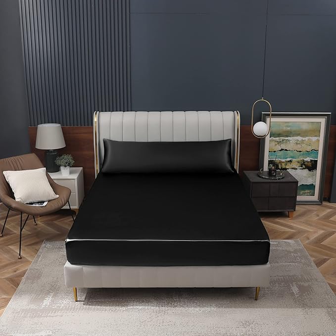 Homiest Black Satin Fitted Sheet King Size, Deep Pocket, Luxury & Ultra Soft - Image 8