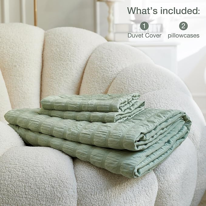 JELLYMONI Light Green Duvet Cover Queen Size, Soft Breathable Seersucker Duvet - Image 6