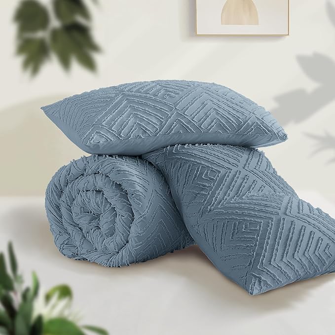 Andency Grayish Blue California King Comforter Set, 3 Pieces Grayish Blue Boho - Image 3