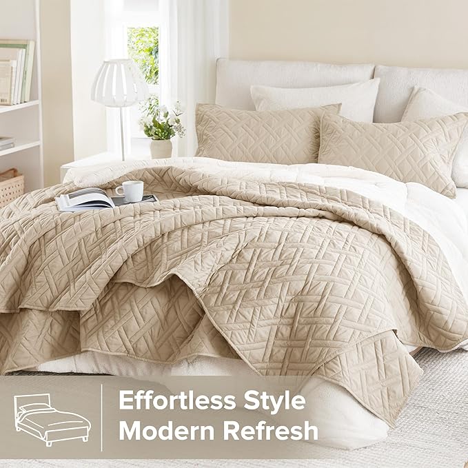 Comfort Spaces King Quilt Set Modern Reversible Diamond Coverlet King Bedding - Image 2