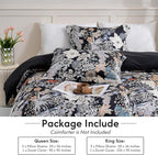 LONAVA King Flower 3 Pcs Duvet Cover Set, Breathable Soft Microfiber Black - Image 6