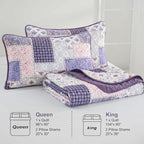 Xruibed Patchwork Quilt Set King Size 3 Pieces Plaid Floral Bedspread Coverlet - Image 7
