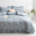 MKXI Blue and White Gingham Duvet Cover King Size, 3-Piece Bedding Set - Image 2