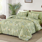 Yiran Sage Green Floral Comforter Set King Size, 7 Piece Botanical Comforter - Image 2