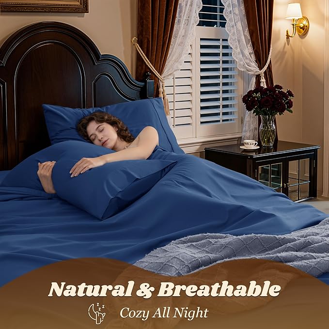 LBRO2M 100% Cotton Sheets Set Deep Pocket 19", 1000 Thread Count California - Image 5