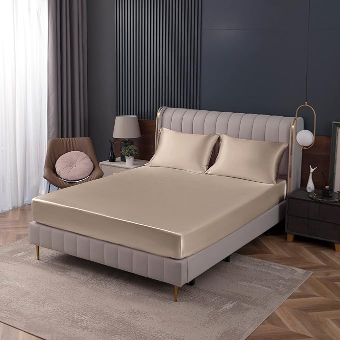 Homiest Taupe Satin Fitted Sheet Queen Size, Deep Pocket, Luxury & Ultra Soft - Image 8
