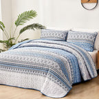 WONGS BEDDING Boho King Quilt Set, Light Blue Bohemian King Quilt Bedding Set - Image 2