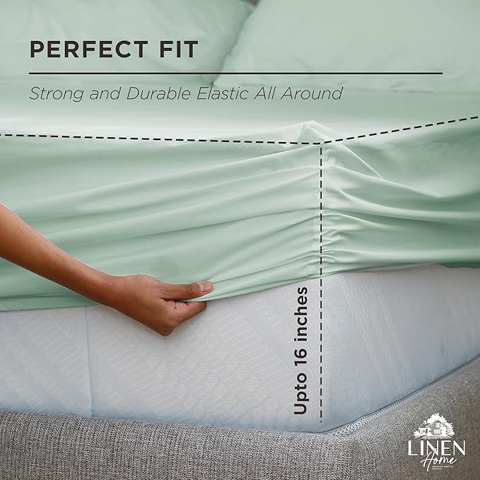 Linen Home 100% Cotton Percale Weave King Fitted Sheet, Deep Pocket, Crisp & - Image 3