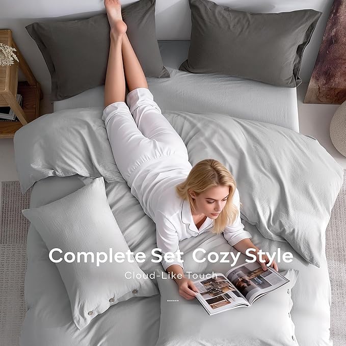 JELLYMONI 100% Washed Cotton Duvet Cover Full – Soft, Breathable Linen-Look - Image 8