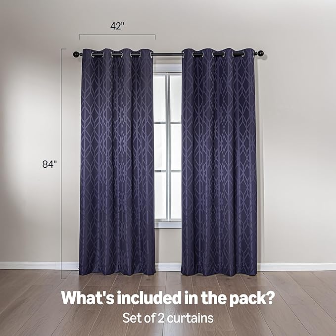 Amazon Basics Jacquard 2-Piece 100% Blackout Curtains, Living Room and Bedroom - Image 5