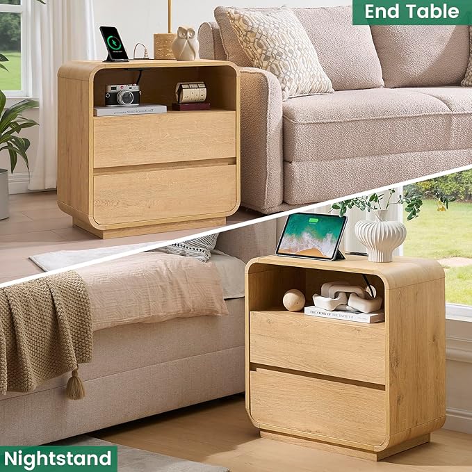 Modern Nightstand, 2 Storage Drawers Side Table, Large End Table Night Stand - Image 6
