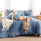 CozyLux Oversized Queen Comforter Set Grayish Blue, 7 Pieces Bed in a Bag - Image 4