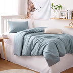 Wake In Cloud - Cotton Duvet Cover Set, Twin Size, Light Denim Blue, 100% - Image 4