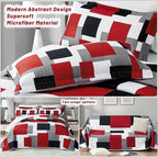 Tyrot 3 Piece Red Black Grey Quilt Set California King Size Red White Geometric - Image 3