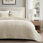 EVERGRACE Velvet Quilt Set Queen Size, Luxurious Soft Striped Channel Bedding - Image 7