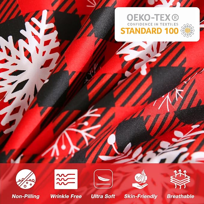 JSD Red Buffalo Plaid Snowflakes Duvet Cover Set Queen Size, 3 Piece Christmas - Image 6