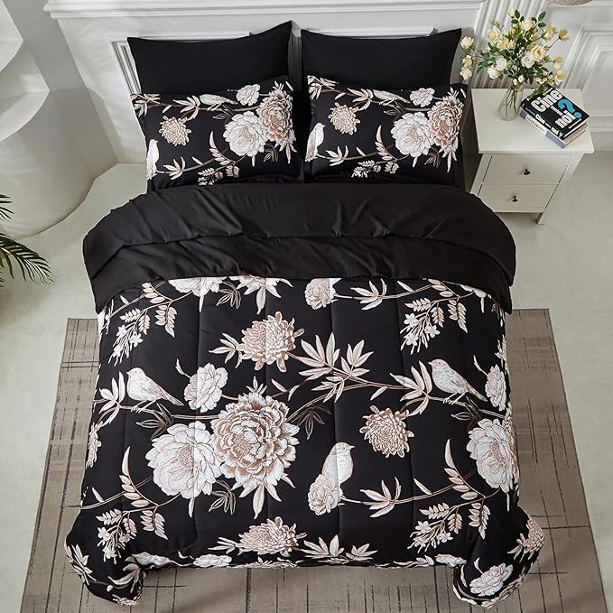 Yogeneg 7 Piece Bed in a Bag Queen Comforter Set Botanical Floral Bedding Set - Image 3