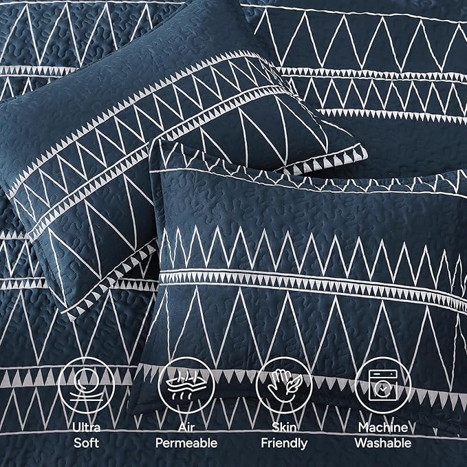 Andency Navy Quilts Queen Size, 3 Pieces Queen Quilt Bedding Set Boho - Image 5
