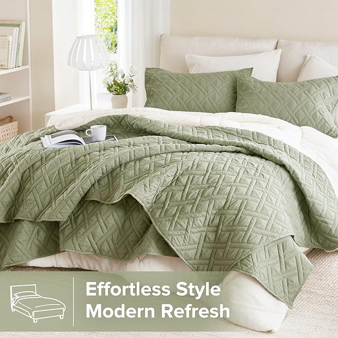 Comfort Spaces King Quilt Set Modern Reversible Diamond Coverlet King Bedding - Image 2