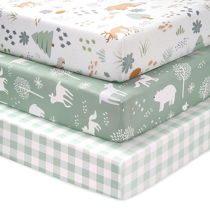 Baby Crib Sheets for Boys and Girls, 3 Pack Fitted Crib Sheets Neutral for by FIEMOL