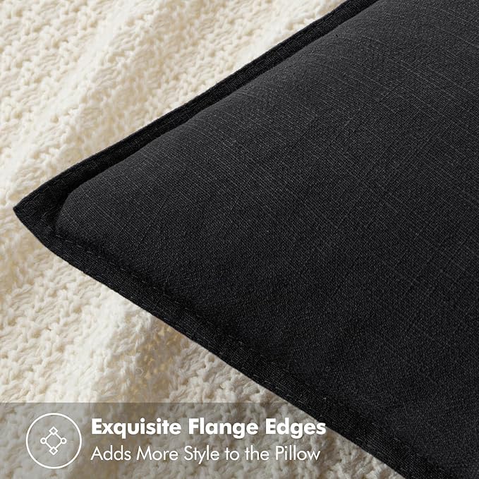 MIULEE Decorative Linen Euro Sham Pillow Covers 26x26 Black Boho Farmhouse - Image 2