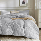JELLYMONI Light Grey Duvet Cover Queen Size, Soft Breathable Seersucker Duvet by JELLYMONI