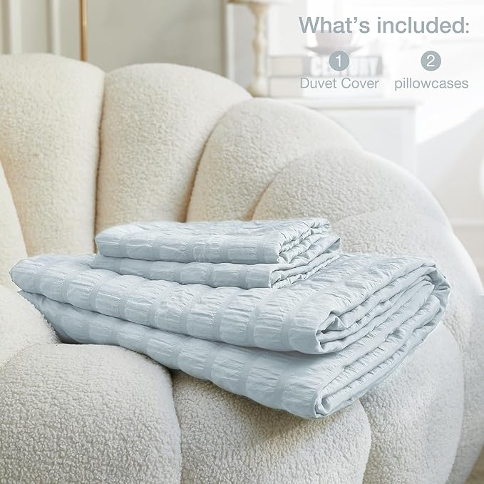 JELLYMONI Baby Blue Duvet Cover Twin Size, Soft Breathable Seersucker Duvet - Image 6