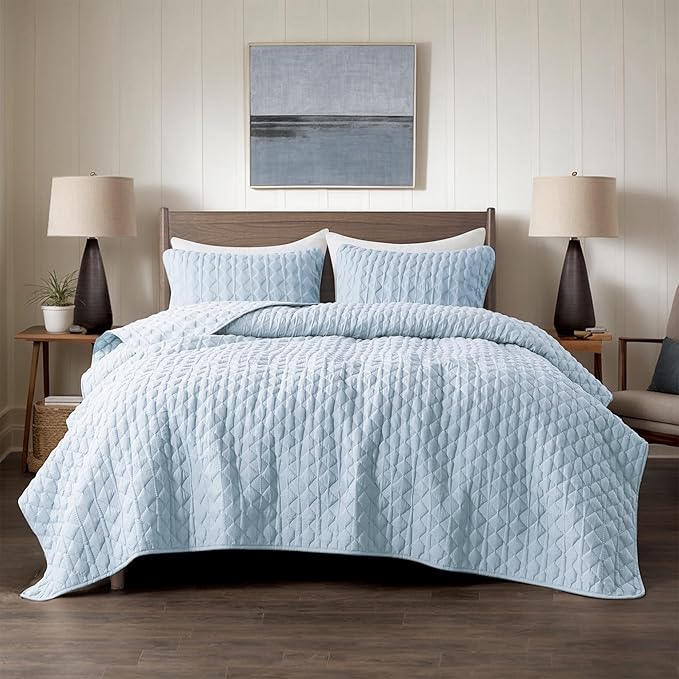 WDCOZY Light Blue Quilts Queen Size Bedding Set - Image 2