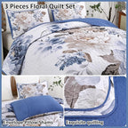 WONGS BEDDING Floral Quilt Set 3 Pieces Blue Quilted Printed Bedspreads Bedding - Image 5