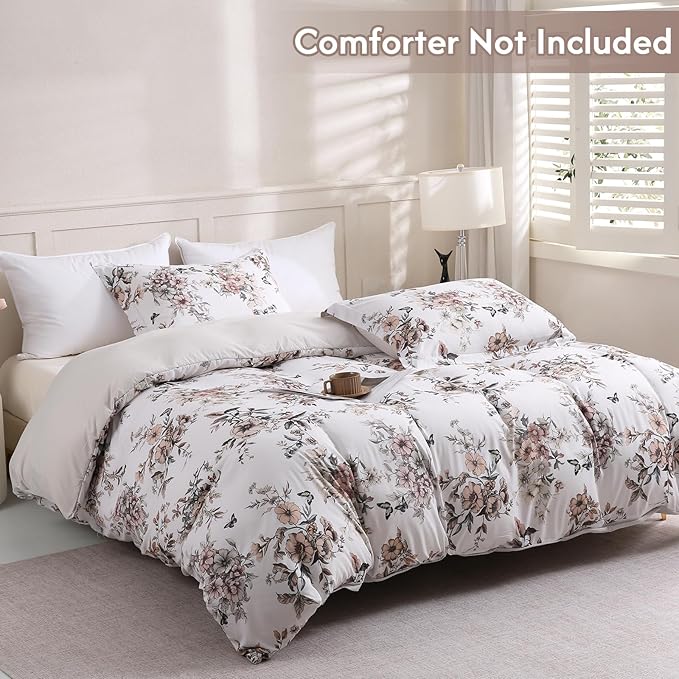 LONAVA Queen Floral 3 Pcs Duvet Cover Set, Breathable Soft Microfiber Light - Image 2