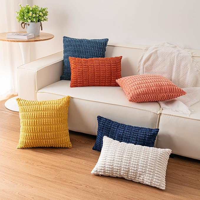 Aegero Pack of 2 Corduroy Decorative Throw Pillow Covers 18x18 InchSoft Boho - Image 6