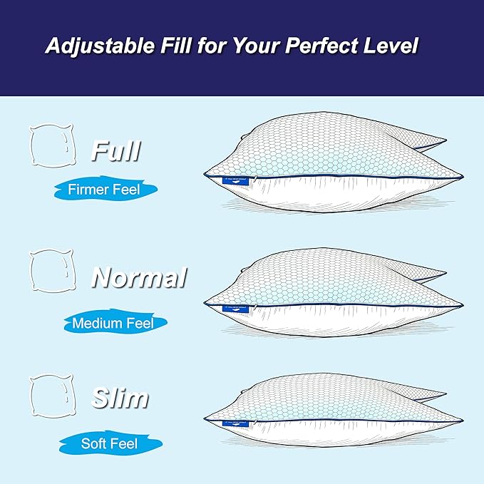 Cooling Pillow Queen Size Set of 2, Shredded Memory Foam Adjustable Loft - Image 4