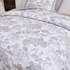 WONGS BEDDING Grey Quilt Set Queen Size, 3 Pieces Botanical Bedspreads Set - Image 6