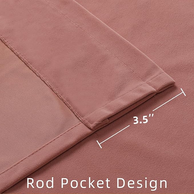 Joydeco Pink Velvet Curtains 96 inch Length 2 Panels, Luxury Blackout Rod - Image 3