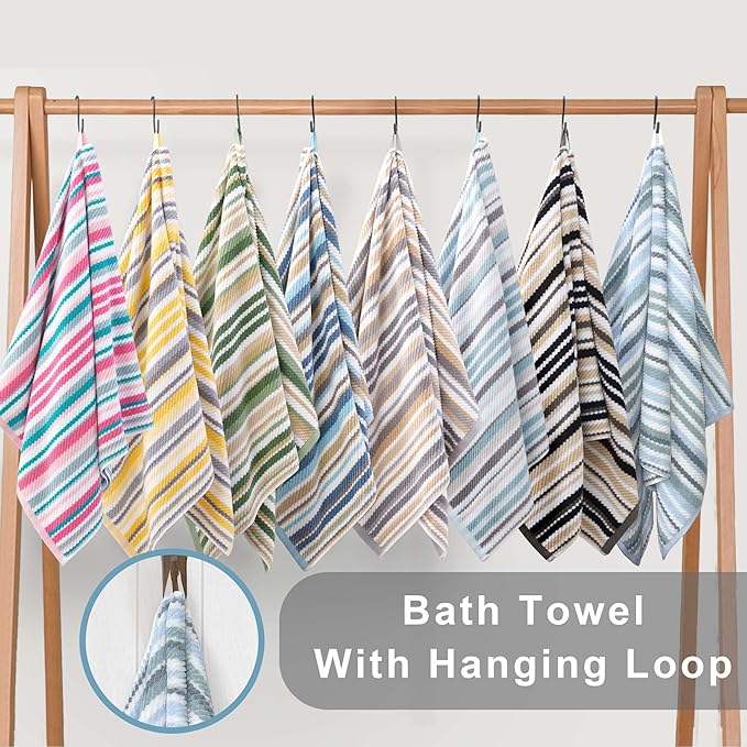 Blue Striped Towels Set of 3, 100% Cotton, Quick Dry, Soft & Absorbent Luxury - Image 7