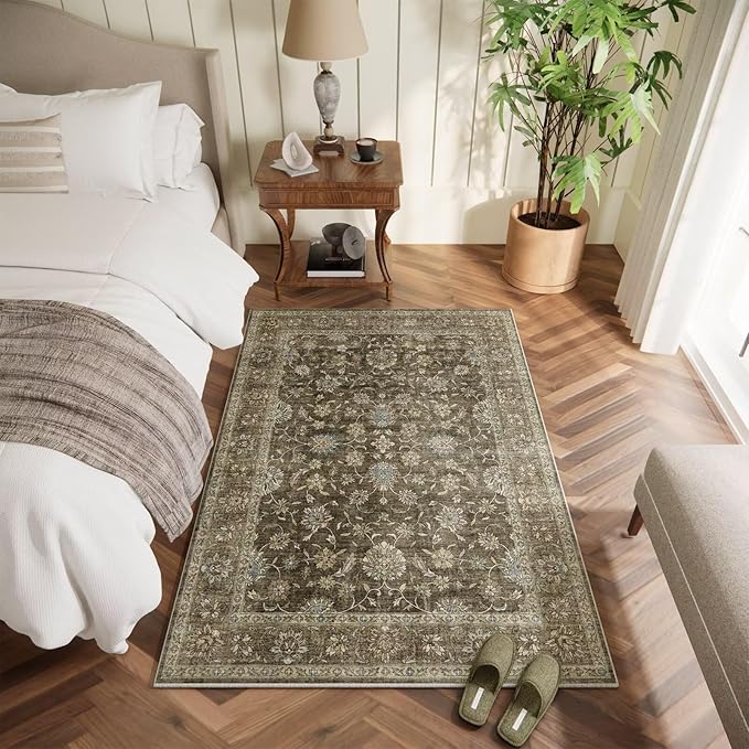 Washable 3x5 Entryway Rug, Boho Non-Slip Vintage Distress Small Rugs - Image 2