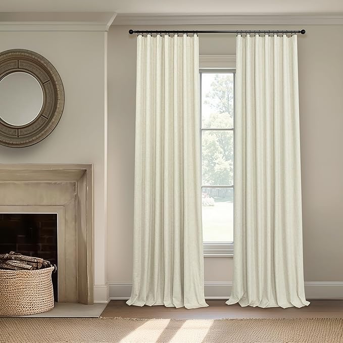 Cream Beige Blackout Curtains 90 Inches Long Thick Linen Patio Curtains - Image 2