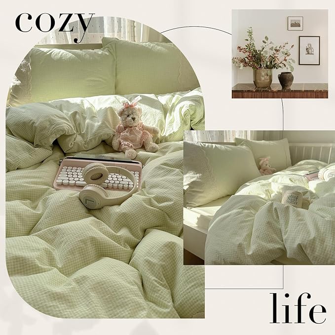 mixinni Green Gingham Duvet Cover Twin Size - Image 6