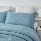 Brandream Luxury 100% Cotton Quilt Set King Size Blue Floral Vine Matelasse - Image 9