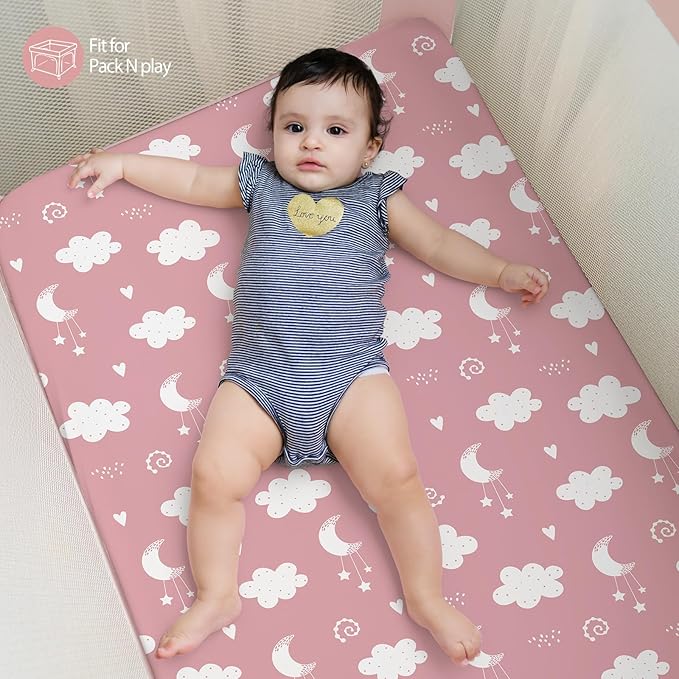 Baby Mini Crib Sheets Girl, Portable 38”x26” Pack and Play Sheets Fitted - Image 6