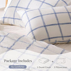 Blue Plaid Duvet Cover Queen Size, 100% Soft Washed Cotton Queen Duvet Cover - Image 4